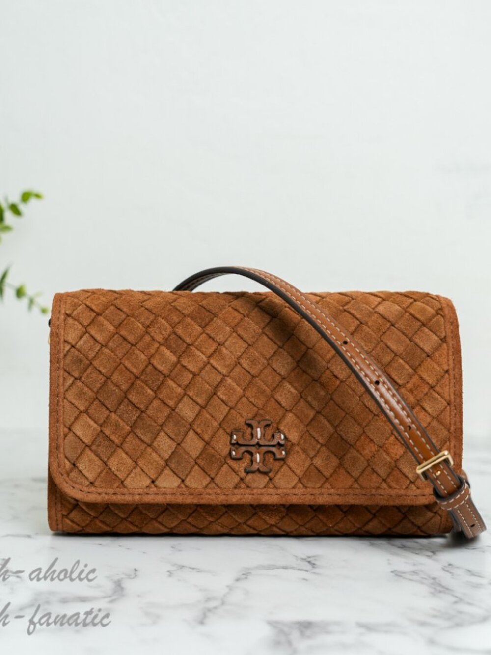 Tory Burch Thea Woven Suede Flat Wallet Crossbody in Chicory Brown NWT - Picture 3 of 16